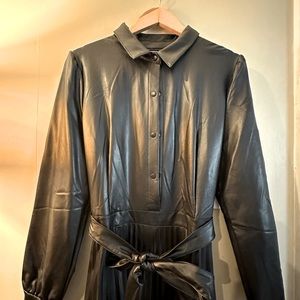 Faux Leather Pleated Dress